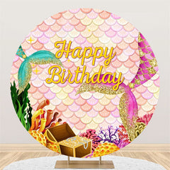 Lofaris Fish Scales Treasure Mermaid Round Birthday Backdrop