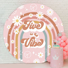 Lofaris Five Is A Vibe Floral 5th Birthday Round Backdrop