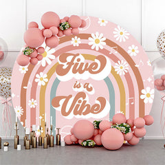 Lofaris Five Is A Vibe Floral 5th Birthday Round Backdrop