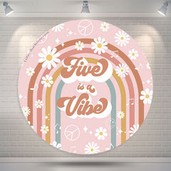 Lofaris Five Is A Vibe Floral 5th Birthday Round Backdrop