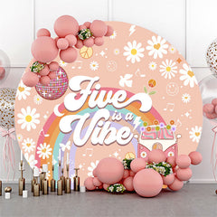 Lofaris Five Is A Vibe Groovy Floral Round Birthday Backdrop