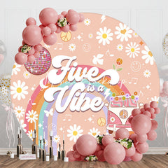 Lofaris Five Is A Vibe Groovy Floral Round Birthday Backdrop