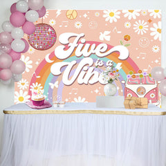 Lofaris Five Is Vibe Groovy Daisy Car 5th Birthday Backdrop