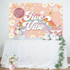 Lofaris Five Is Vibe Groovy Daisy Car 5th Birthday Backdrop