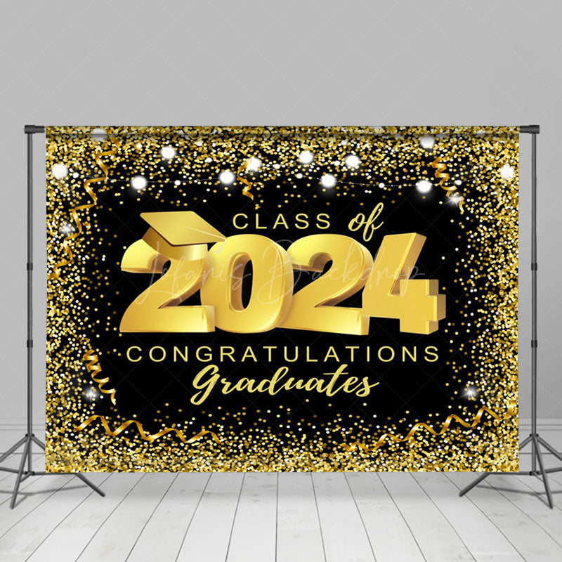 Lofaris Flag Ribbon Gold Black Class Of Graduation Backdrop