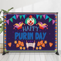 Lofaris Flags Clown Biscuit Purple Happy Purim Day Backdrop