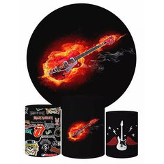 Lofaris Flaming Guitar Music Rock Party Round Backdrop Kit