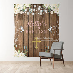 Lofaris Floral And Glitter God Bless Wooden Baptism Backdrop