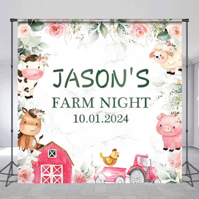 Lofaris Floral Animals Farm Night Custom Birthday Backdrop