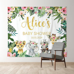 Lofaris Floral Animals Leaves Safari Custom Name Backdrop