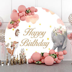 Lofaris Floral Animals Pink Cloud Round Birthday Backdrop