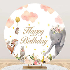 Lofaris Floral Animals Pink Cloud Round Birthday Backdrop