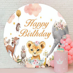 Lofaris Floral Animals Safari Circle Girl Birthday Backdrop