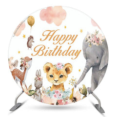 Lofaris Floral Animals Safari Circle Girl Birthday Backdrop