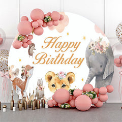 Lofaris Floral Animals Safari Circle Girl Birthday Backdrop