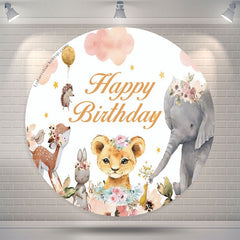 Lofaris Floral Animals Safari Circle Girl Birthday Backdrop