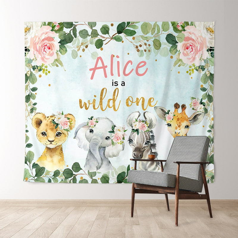 Lofaris Floral Animals Safari Custom 1st Birthday Backdrop