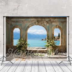 Lofaris Floral Arch Door Seaside Photo Retro Wall Backdrop