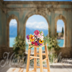 Lofaris Floral Arch Door Seaside Photo Retro Wall Backdrop