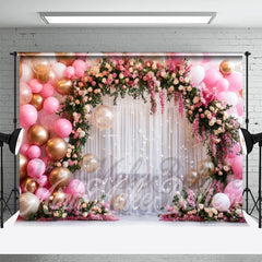 Lofaris Floral Arch Pink Balloons Curtain Fine Art Backdrop