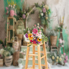 Lofaris Floral Arch Steps Indoor Birthday Photo Backdrop