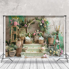 Lofaris Floral Arch Steps Indoor Birthday Photo Backdrop