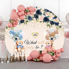 Lofaris Floral Balloon Bear Round Gender Reveal Backdrop