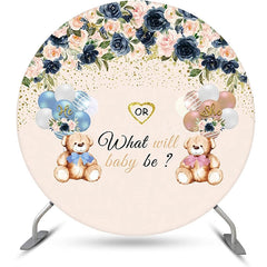 Lofaris Floral Balloon Bear Round Gender Reveal Backdrop