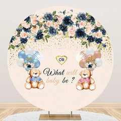 Lofaris Floral Balloon Bear Round Gender Reveal Backdrop