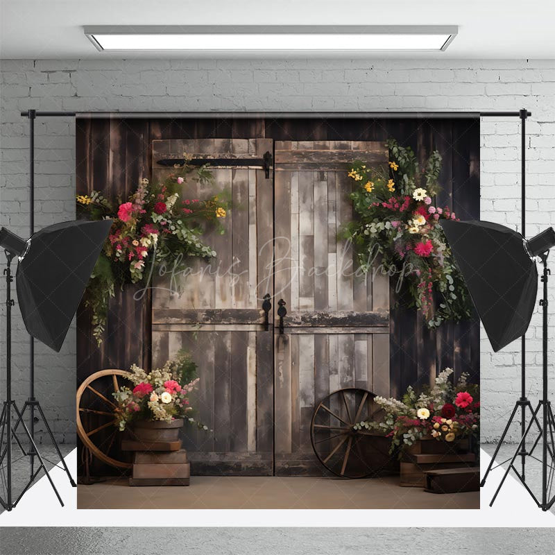 Lofaris Floral Barn Wooden Door Cake Smash Photo Backdrop