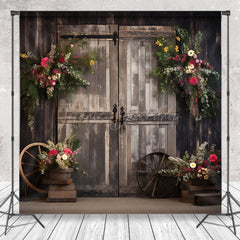 Lofaris Floral Barn Wooden Door Cake Smash Photo Backdrop