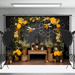 Lofaris Floral Bee Honeycomb Birthday Cake Smash Backdrop