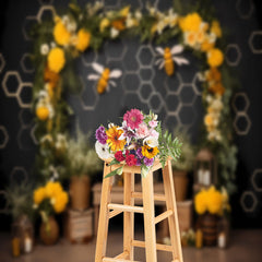 Lofaris Floral Bee Honeycomb Birthday Cake Smash Backdrop