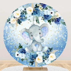 Lofaris Floral Blue Elephant Dot Round Baby Shower Backdrop