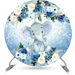 Lofaris Floral Blue Elephant Dot Round Baby Shower Backdrop