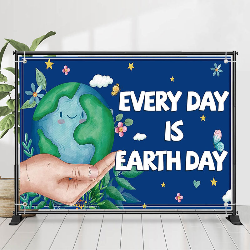 Lofaris Floral Blue Save Planet Earth Day Theme Backdrop