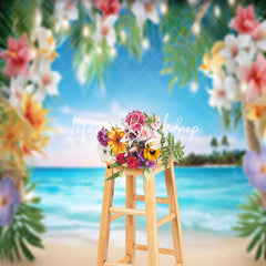 Lofaris Floral Blue Sky Beach Sunshine Summer Scenery Backdrop