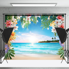 Lofaris Floral Blue Sky Beach Sunshine Summer Scenery Backdrop