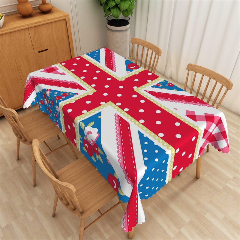 Lofaris Floral British Flag White Dots Rectangle Tablecloth