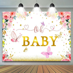 Lofaris Floral Butterfly Gold Diamond Baby Shower Backdrop