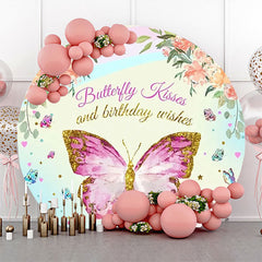 Lofaris Floral Butterfly Kisses Round Backdrop For Birthday