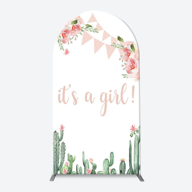 Lofaris Floral Cactus Its A Girl Baby Shower Arch Backdrop