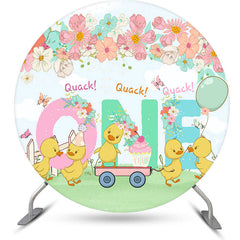 Lofaris Floral Cartoon Cute Duck Round 1st Birthday Backdrop