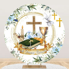 Lofaris Floral Cross Dove Holy Grail Round Baptism Backdrop