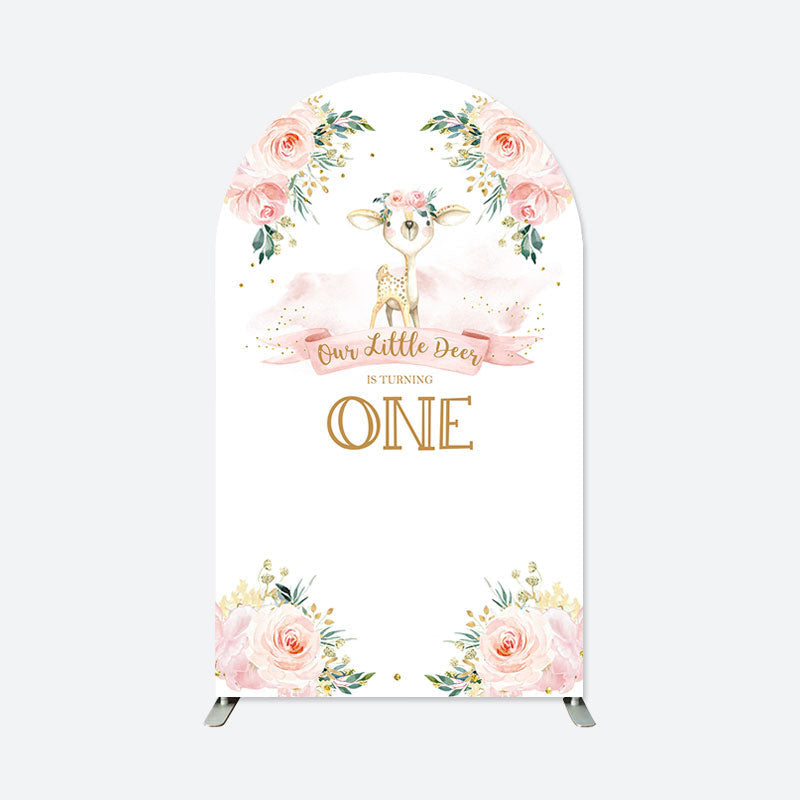 Lofaris Floral Deer One Birthday Double Sided Arch Backdrop