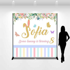 Lofaris Floral Easter Bunny Custom Name Birthday Backdrop