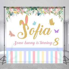 Lofaris Floral Easter Bunny Custom Name Birthday Backdrop