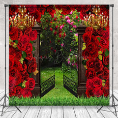 Lofaris Floral Elegant Gate Grass Spring Photoshoot Backdrop