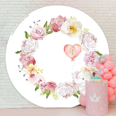 Lofaris Floral Elephant 1st Birthday Party Round Backdrop