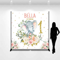 Lofaris Floral Elephant Custom Name 1st Birthday Backdrop